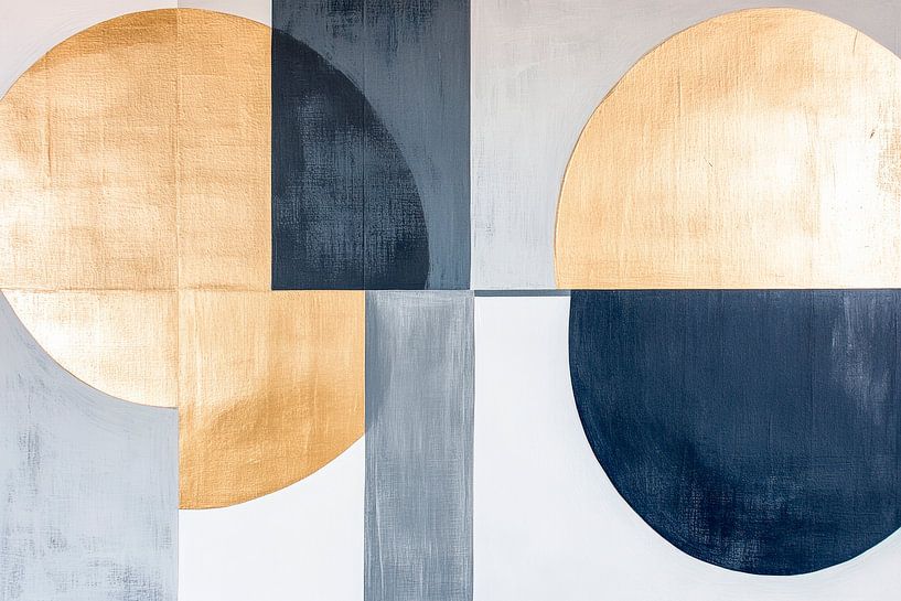 Geometrische harmonieën in goud en blauw van Poster Art Shop