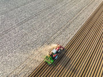 Traktor beim Pflanzen von Pflanzkartoffeln auf einem Feld im Frühling von Sjoerd van der Wal