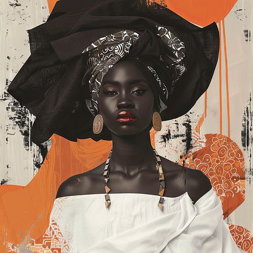 Afrikaanse vrouw in oranje en goud
