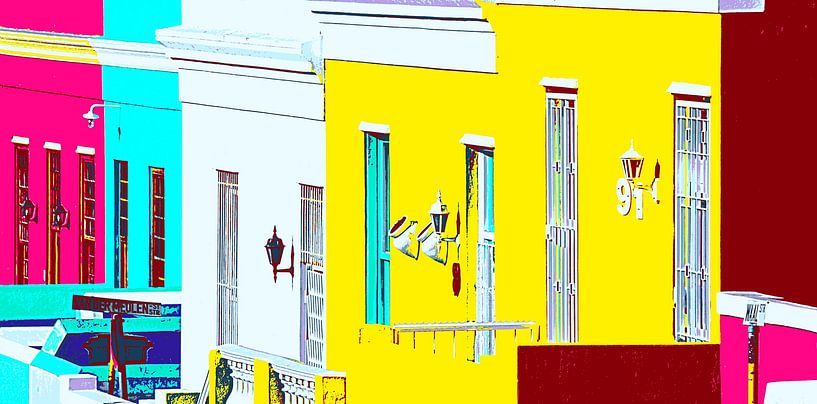 kleurrijke huizen in Bo Kaap Zuid-Afrika mixed media van Werner Lehmann