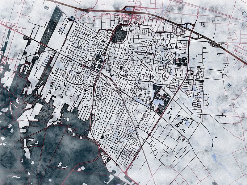 Map of Veenendaal with the style 'White Winter' by Maporia