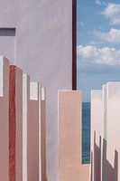 Muralla Roja reisfotografie print ᝢ abstracte roze architectuurfoto