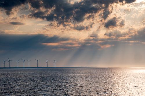 Windmills along the dike at Eemshaven