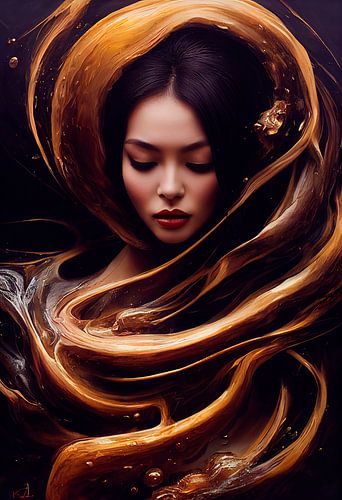 Beautiful woman surrounded by gold and black by Maarten Knops