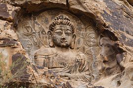 Rock-hewn Buddha Statue in Sepia Shades by Art & Soul Creations