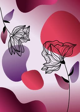 Black line art - Flower blooming by Gisela- Art for You