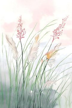 Gelassene Landschaftsmalerei: Blühende Schilfrohrfedern von Studio Pieternel