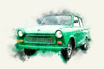Trabant 601 S Trabi Oldtimer DDR Watercolor Side by Andreea Eva Herczegh