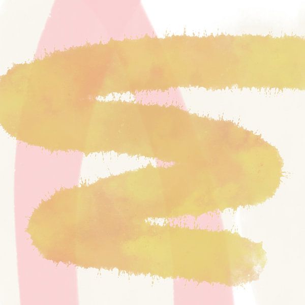 Modern shapes and lines abstract art in pastel colors pink and yellow by Dina Dankers