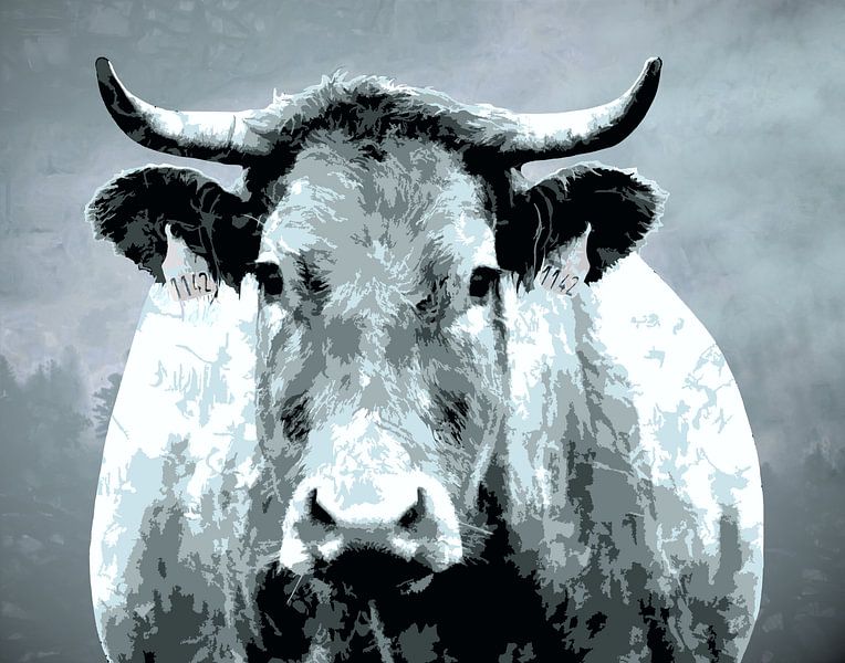 Starke Kuh mit Hörnern - abstrakt von Anna Marie de Klerk