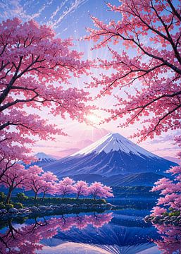 Mount Fuji kersenbloesem Sakura lente Japan van Ruzerin