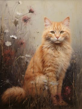 Kater in Bloemenveld van Emil Husstege