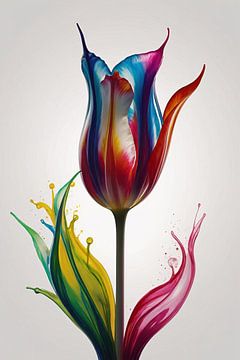 Tulipe moderne colorée en style liquide sur De Muurdecoratie