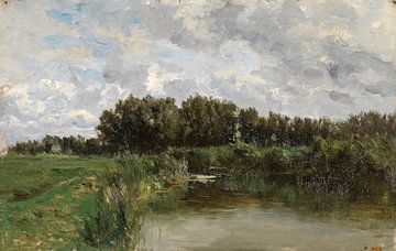 Carlos de Haes - Wilde Graslandschaft am Fluss, Antike Landschaft
