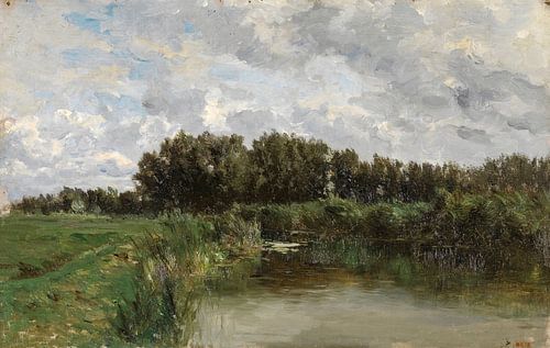 Carlos de Haes-Wilde graslandschap bij de rivier, Antiek landschap