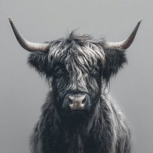 Schottischer Highlander in Graustufen mit grafischer Perfektion