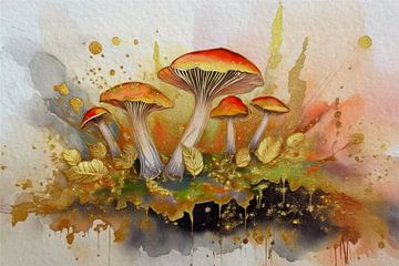 Paddenstoelen: Herfstkleuren in goud - 2 van Studio Pieternel
