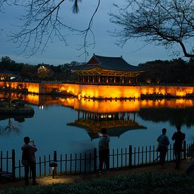Anapji tempelcomplex na zonsondergang, Zuid-Korea van Winne Köhn