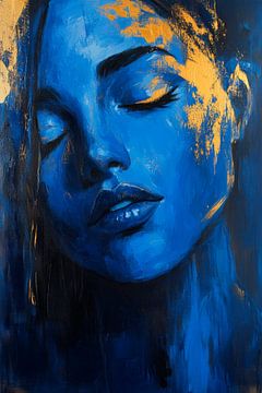 Blauw portret met gouden accenten van Poster Art Shop