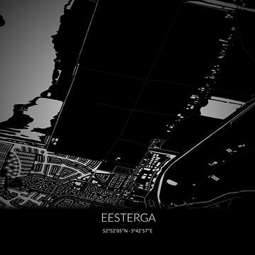 Zwart-witte landkaart van Eesterga, Fryslan. van Rezona