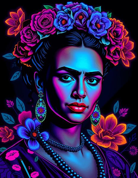 Portrait en néon de Frida par MIROKKU