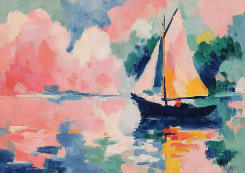 Sailboat in the colourful sea
