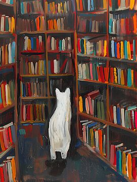 Witte kat in de bibliotheek - op zoek naar een ander boek van herculeng