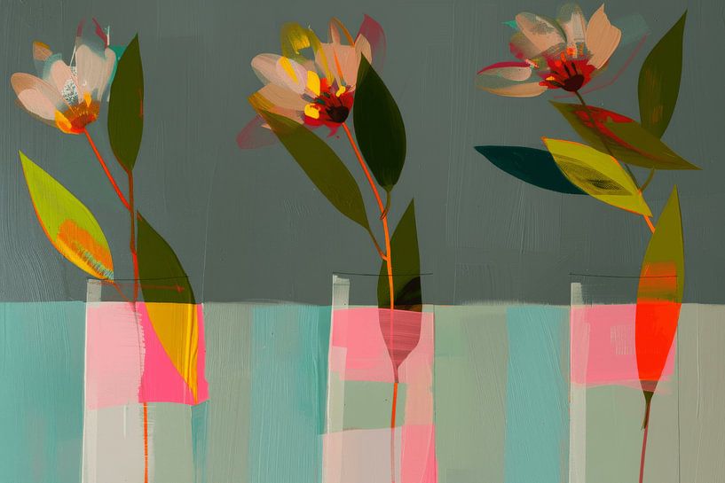 Colourful still life with flowers, abstract by Studio Allee