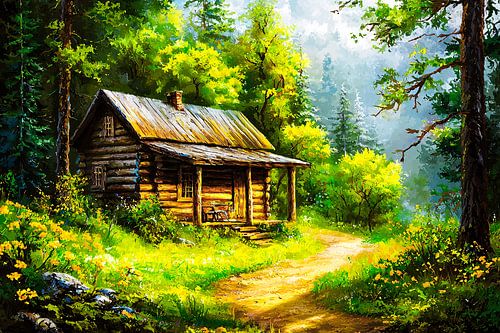 Rustiek houten huis in bos