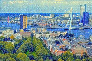 Skyline Rotterdam in the style of Van Gogh by Slimme Kunst.nl