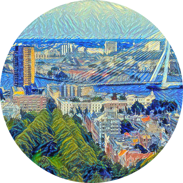 Skyline Rotterdam in de stijl van Van Gogh van Slimme Kunst.nl