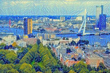 Skyline Rotterdam in de stijl van Van Gogh