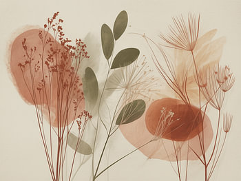 Abstracte botanische wanddecoratie – Gedroogde wilde bloemen in warme, aardse tinten