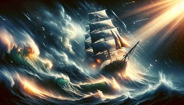 Stormachtige nacht en het vuur van de zee van artefacti