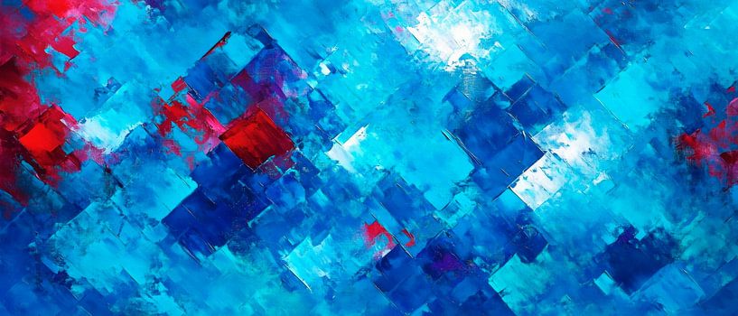 Farbige abstrakte Kunst in Blau-Rot von Poster Art Shop