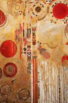 Abstrakte Kreiskomposition in Rot und Gold von Whale & Sons