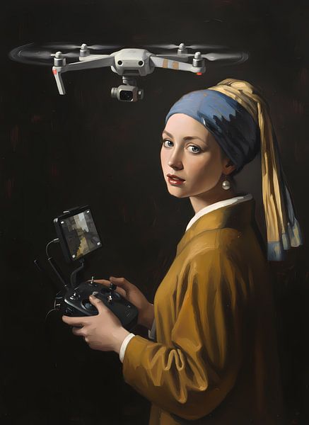 Vol de drone - La fille à la boucle d'oreille en perle par Emiel de Lange