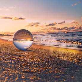 Sphère de verre sur la plage de Zingst, au coucher du soleil. Le soleil et la mer Baltique se reflèt sur Martin Köbsch