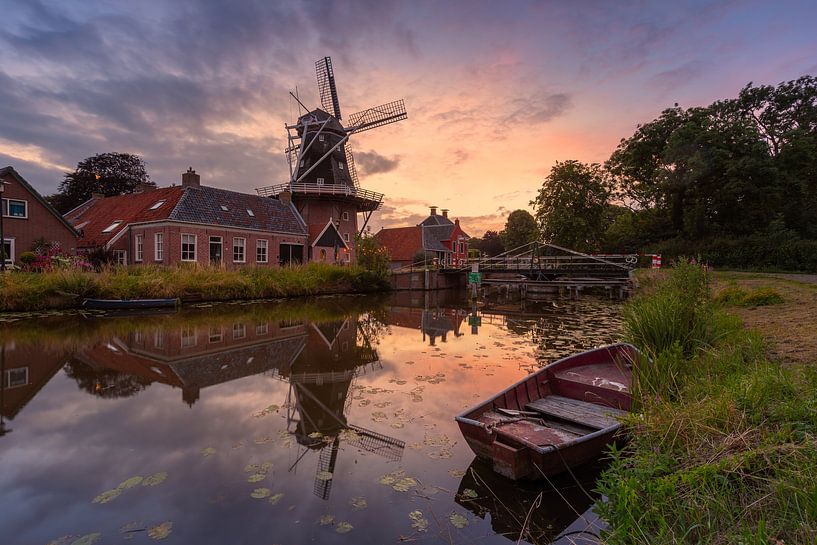 Sommerabend in Onderdendam - Mühle, Boot und Spiegelung von KB Design & Photography (Karen Brouwer)