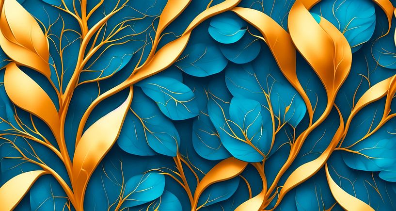 Gold with Blue Leaves by Mustafa Kurnaz