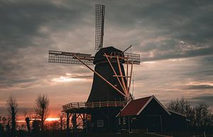 Moulin de l'Espérance à 't Zand avec coucher de soleil