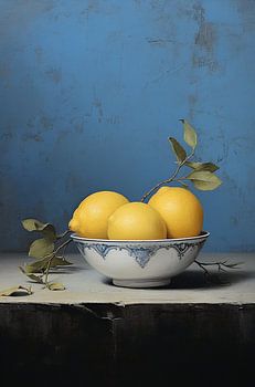 Lemons in blue bowl