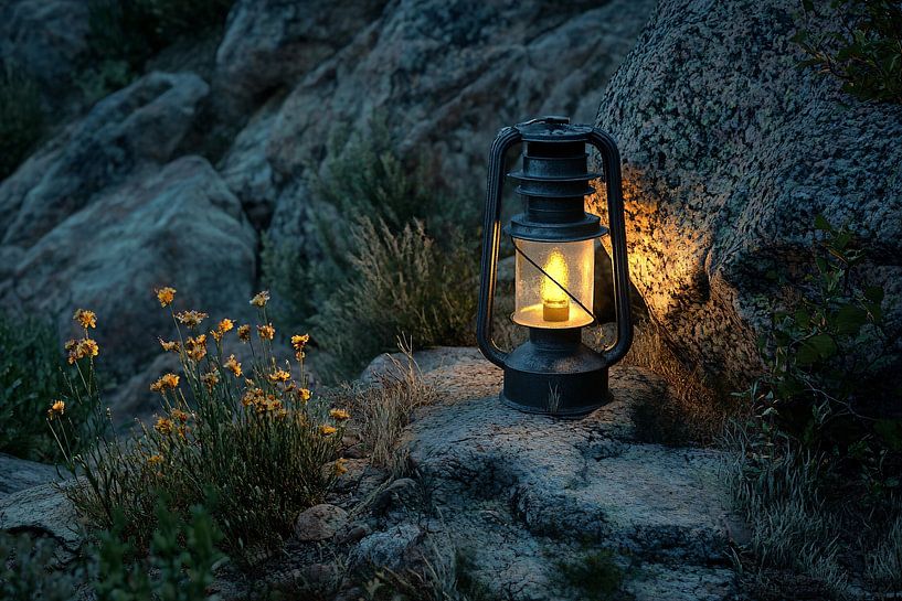 Old lantern among rocks by Art & Soul Creations
