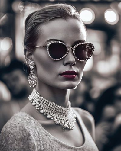 Wereldse vrouw Amanda met diamanten en zonnebril