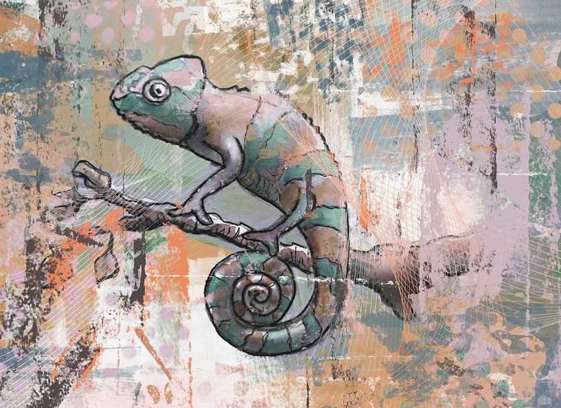Colourful artwork chameleon by Emiel de Lange