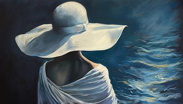 Femme blanche avec chapeau blanc panorama sur TheXclusive Art