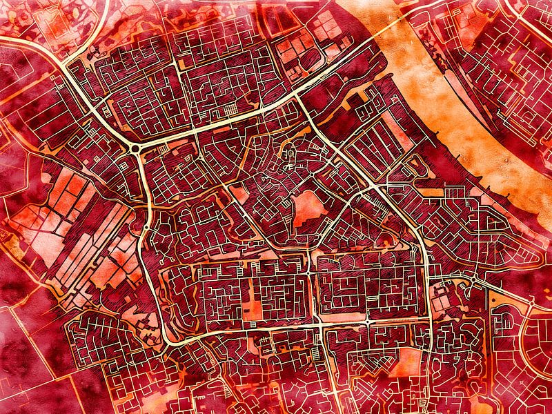 Kaart van Spijkenisse in de stijl 'Amber Autumn' van Maporia