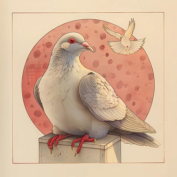 Humorvolle Illustration von Haustieren. Taube von Ariadna de Raadt-Goldberg