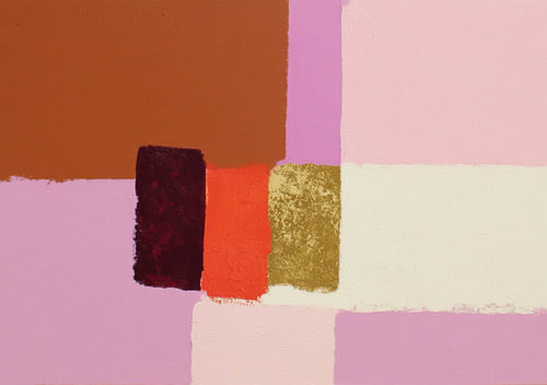 Abstracte kleurvlakken in roze, bruin en goud
