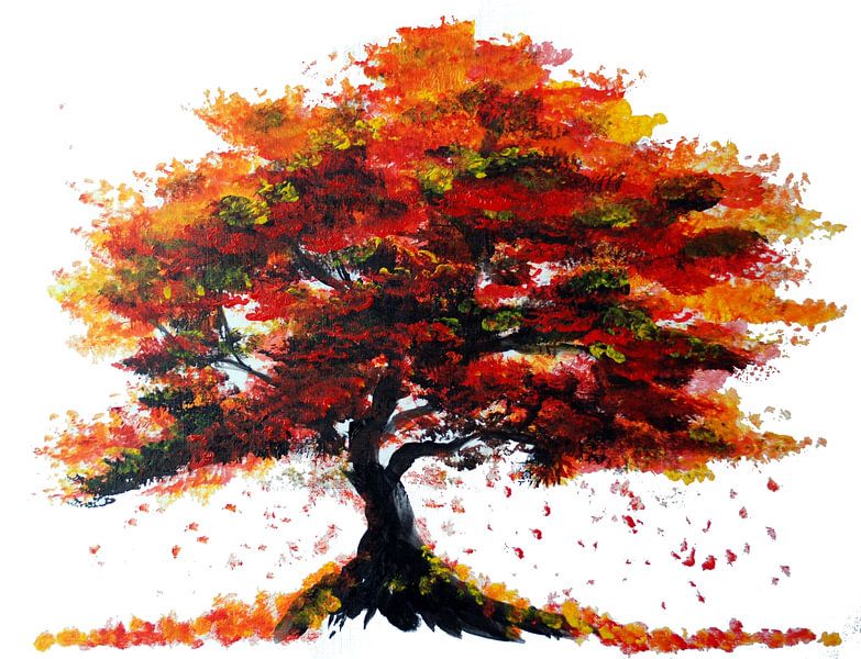 Grand arbre rouge d'automne par Sebastian Grafmann